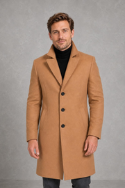Monvaline | Men's Wool Blend Overcoat Single-Breasted Tailored — studio_front — Charles [672f0b2e-442b-41cb-96ac-c8c20f9d1fa5]