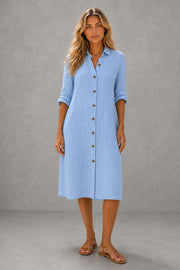 Marina | Linen Button-Front Midi Dress