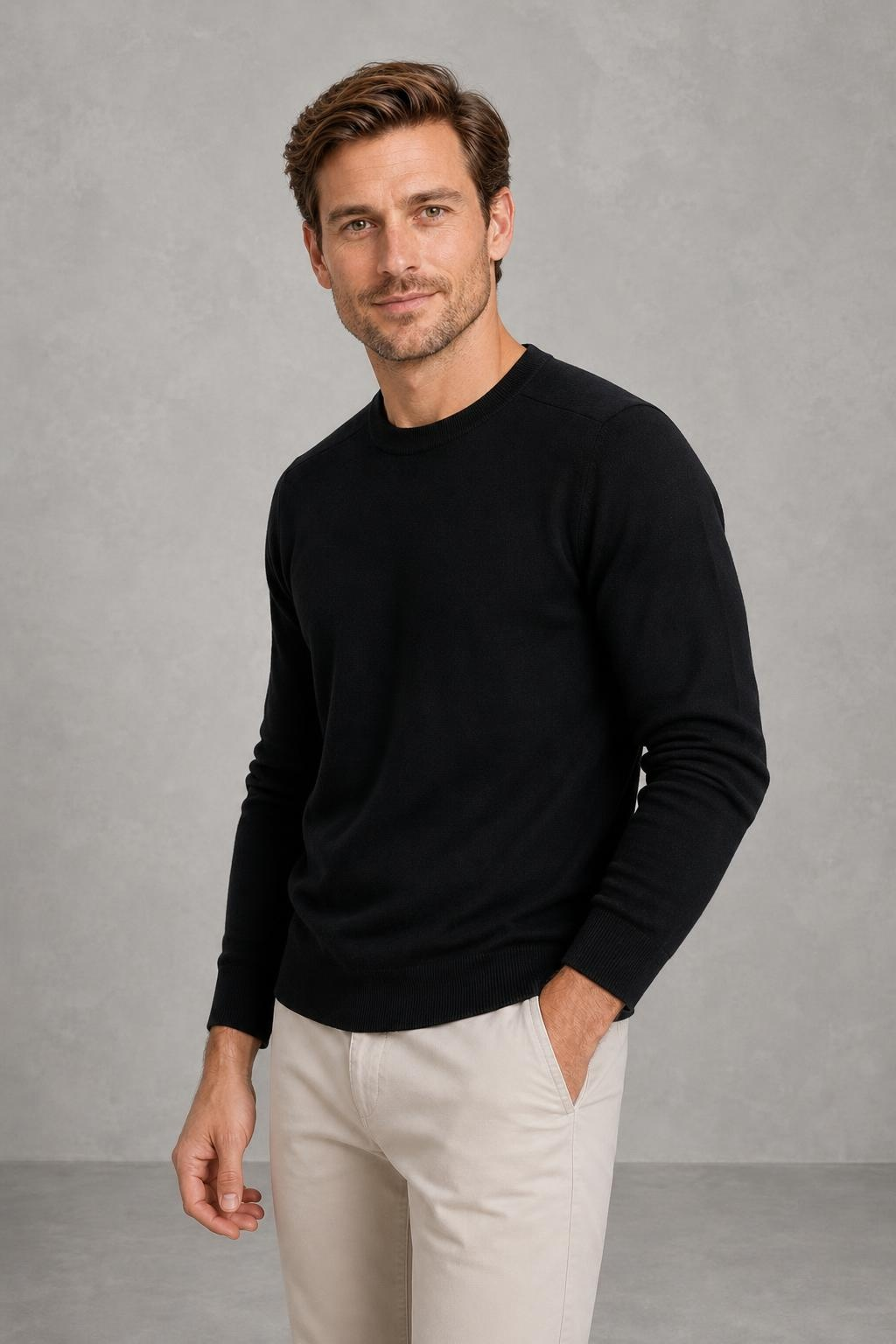 Matthew | Fine-Knit Crew-Neck Jumper — studio_three_quarter — Charles [c4fa13e6-bde7-4846-b013-6a84ed59b80f]