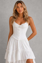 Additional view of Rosalie | Lace-Trim Corset Midi Dress