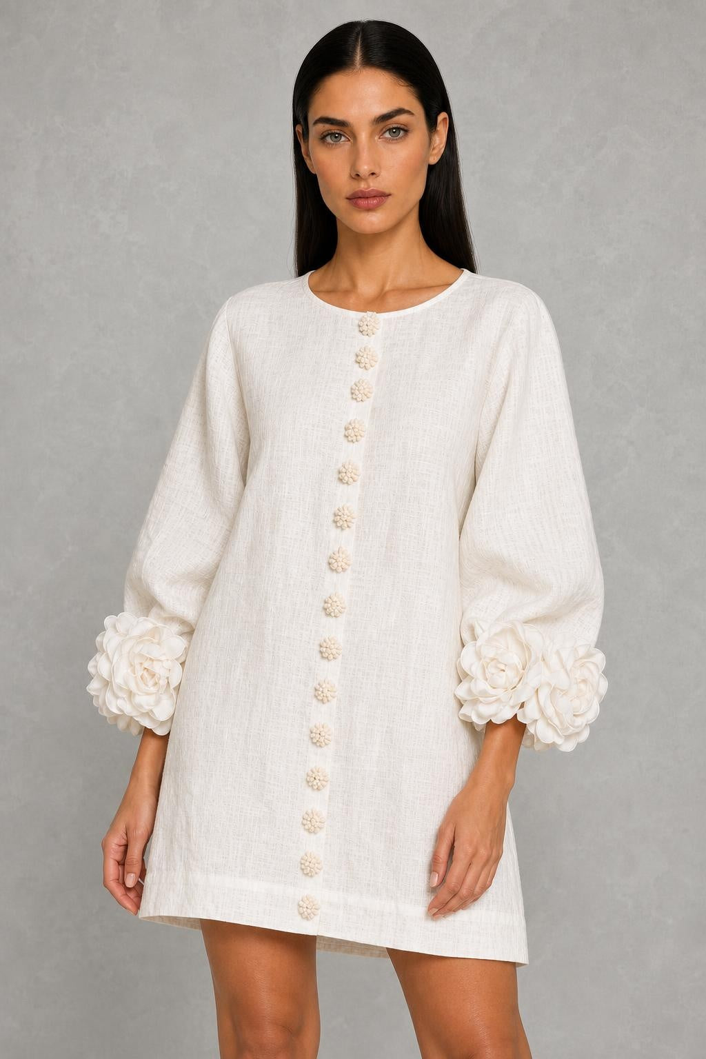 Additional view of Henrietta | Rosette-Cuff Button-Front Mini Dress