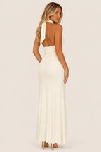 Additional view of Tabitha | Gold-Buckle Plunging Halter Maxi Dress
