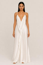 Constança | Draped-Back Satin Maxi Dress with Side Split