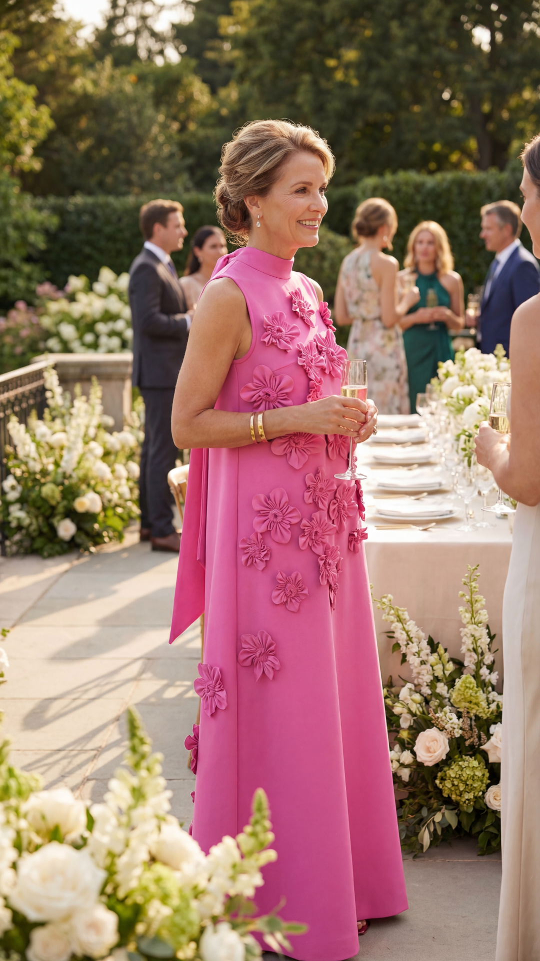Cecilia | 3D Floral High-Neck Maxi Dress