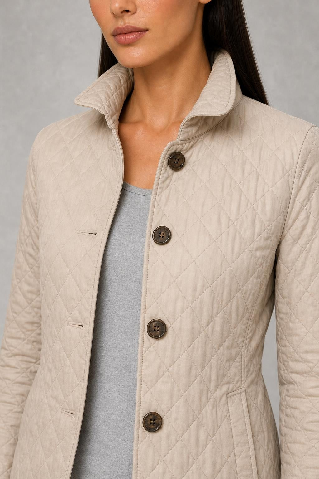 Tessa | Check-Cuff Quilted Jacket — studio_closeup — Helena [cf964186-1ca3-4f5f-9fd3-12d0c16878bf]