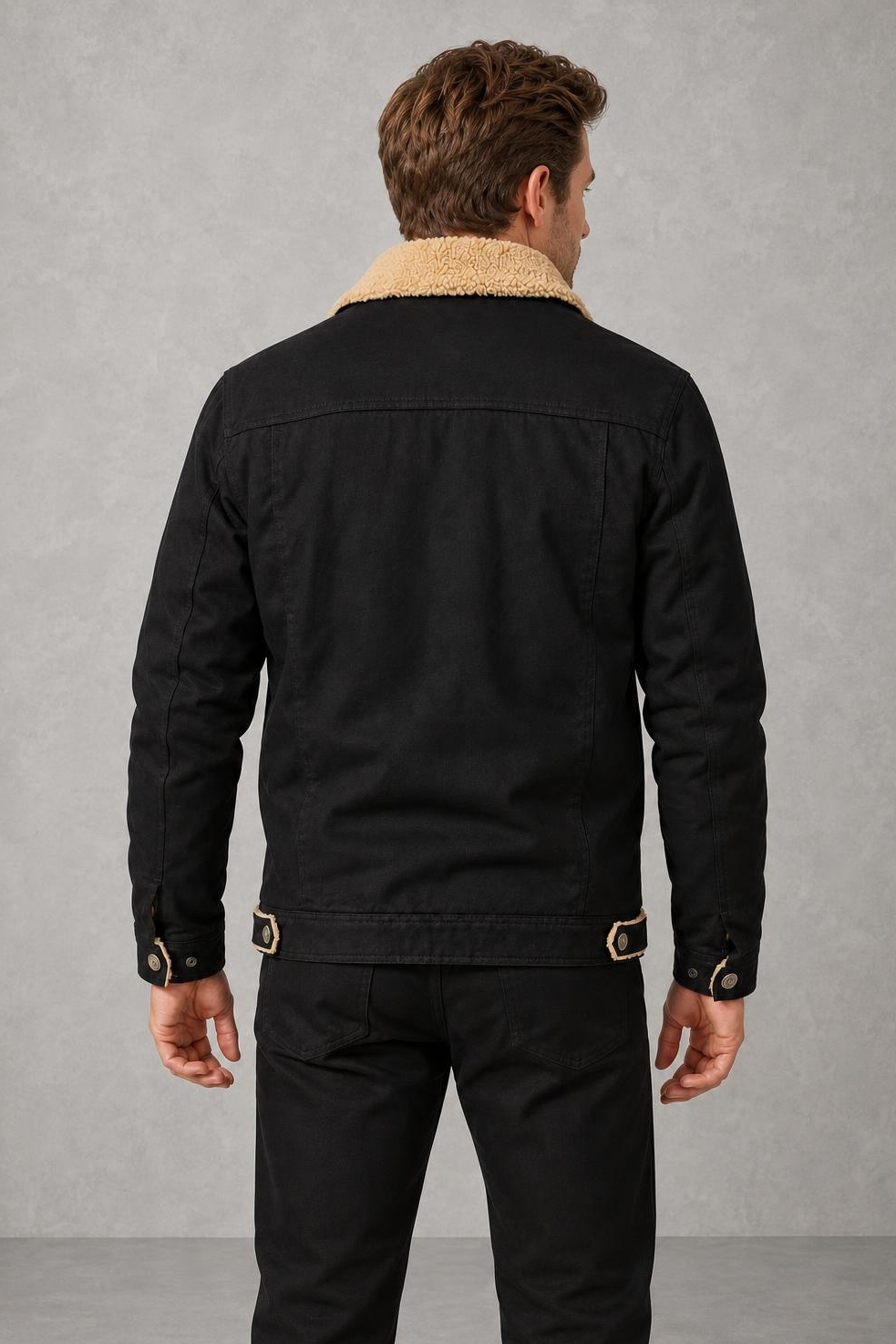 Sebastian | Fleece-Collar Trucker Jacket — studio_back — Charles [d8f49542-a47c-4854-b86f-de88c80710cf]