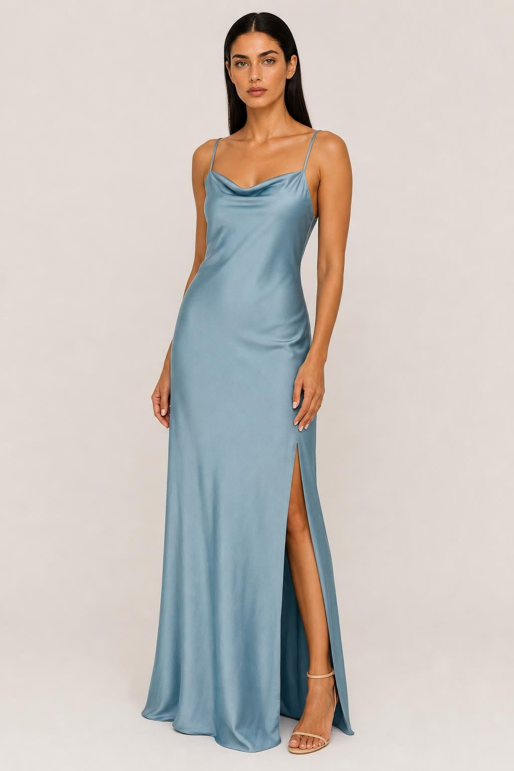 Constança | Draped-Back Satin Maxi Dress with Side Split