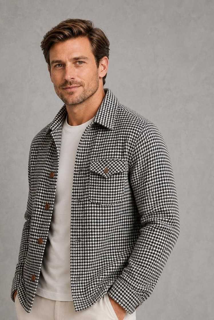 Rory | Houndstooth Button-Front Overshirt — studio_three_quarter — Charles [6a46c455-d2bc-4b53-9373-f71ccf856cfc]