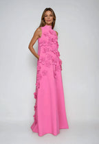 Cecilia | 3D Floral High-Neck Maxi Dress
