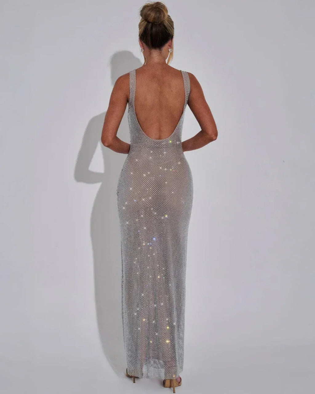 Additional view of Celeste | Metallic Square-Neck Backless Maxi Dress