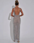 Additional view of Celeste | Metallic Square-Neck Backless Maxi Dress