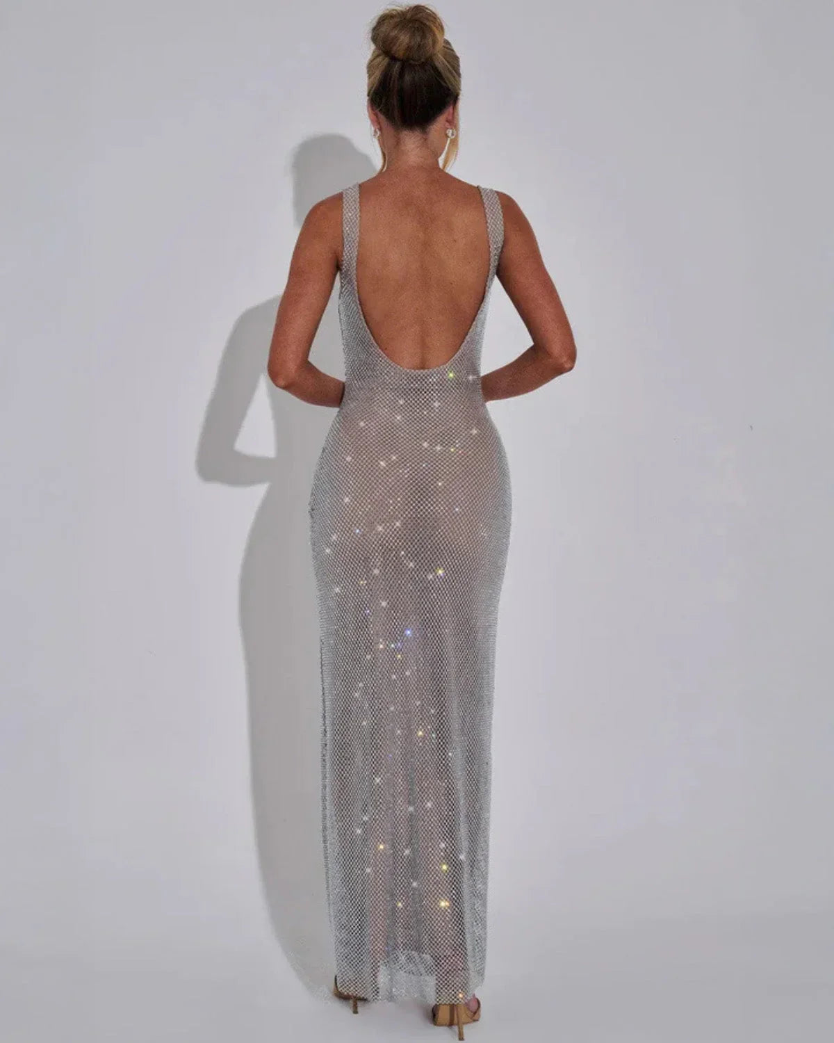 Additional view of Celeste | Metallic Square-Neck Backless Maxi Dress
