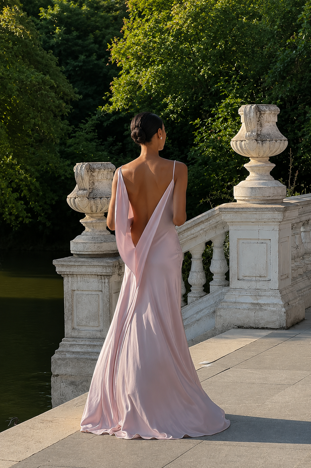 Constança | Draped-Back Satin Maxi Dress with Side Split