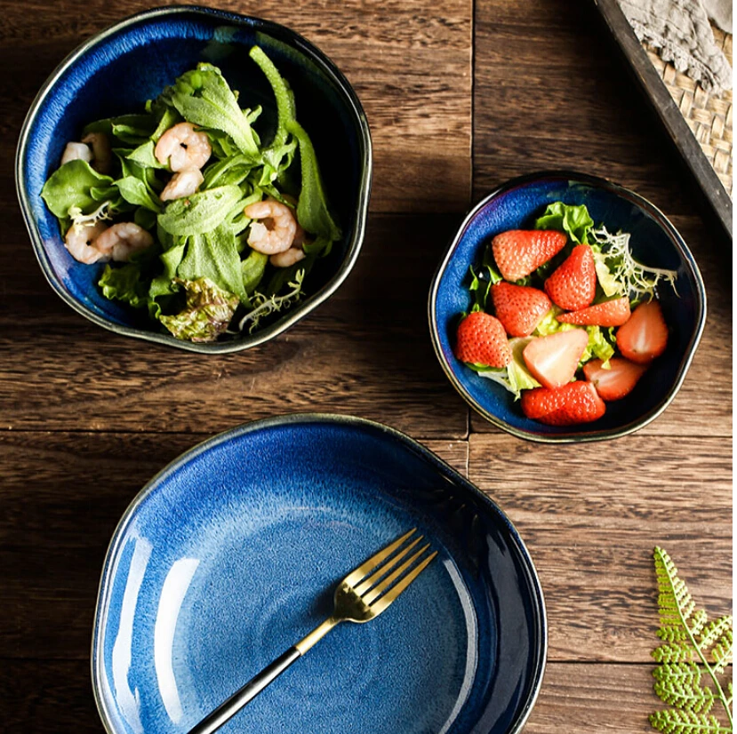 Deep Sea Artisan Ceramic Bowl Set, Three-Piece