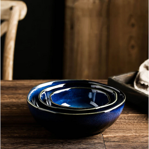 Deep Sea Artisan Ceramic Bowl Set, Three-Piece