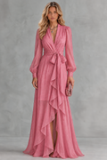 Georgia | Cascade-Ruffle Tie-Waist Maxi Dress