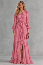 Georgia | Cascade-Ruffle Tie-Waist Maxi Dress