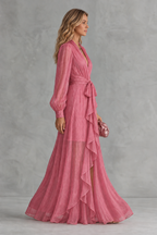 Georgia | Cascade-Ruffle Tie-Waist Maxi Dress