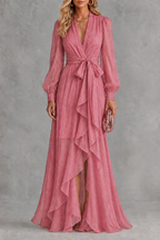 Georgia | Cascade-Ruffle Tie-Waist Maxi Dress