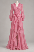 Georgia | Cascade-Ruffle Tie-Waist Maxi Dress