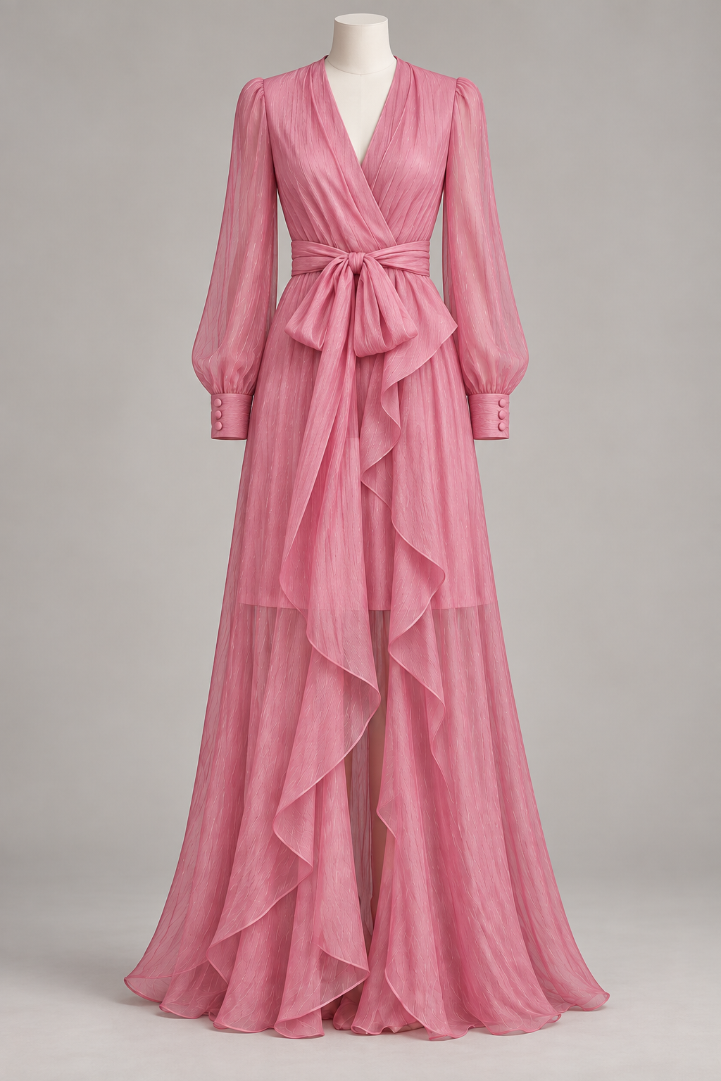 Georgia | Cascade-Ruffle Tie-Waist Maxi Dress