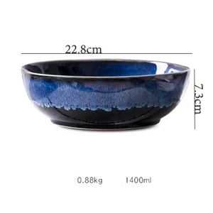 Deep Sea Artisan Ceramic Bowl Set, Three-Piece