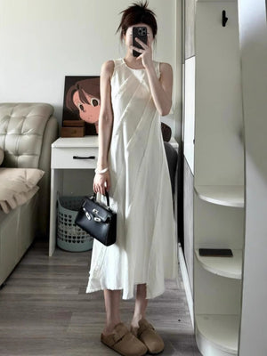 Adriana Asymmetrical White Midi Dress