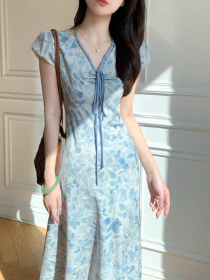 Ophelie Blue Floral Print Dress