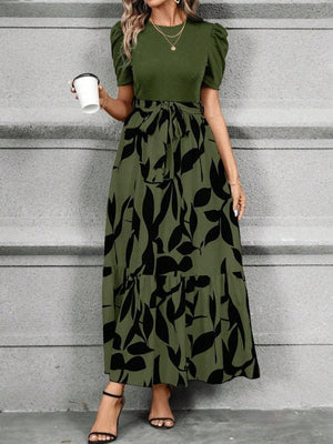 Camilla Puff Sleeve Contrast Maxi Dress