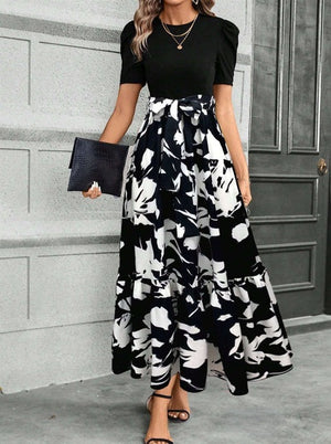 Camilla Puff Sleeve Contrast Maxi Dress