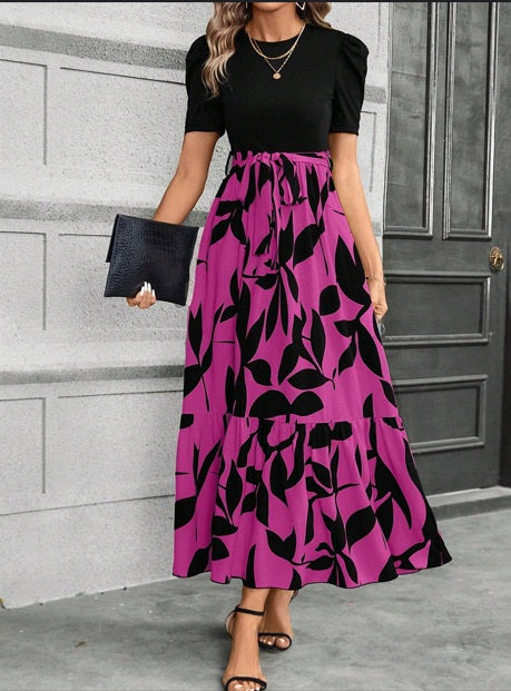 Camilla Puff Sleeve Contrast Maxi Dress