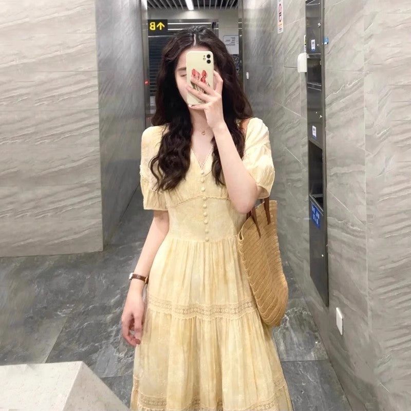 Elodie French Button Midi Dress