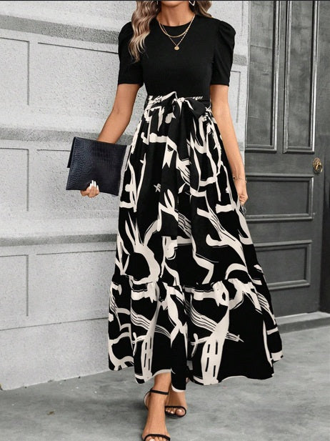 Camilla Puff Sleeve Contrast Maxi Dress