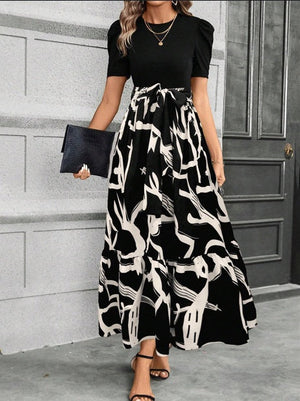 Camilla Puff Sleeve Contrast Maxi Dress