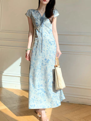 Ophelie Blue Floral Print Dress