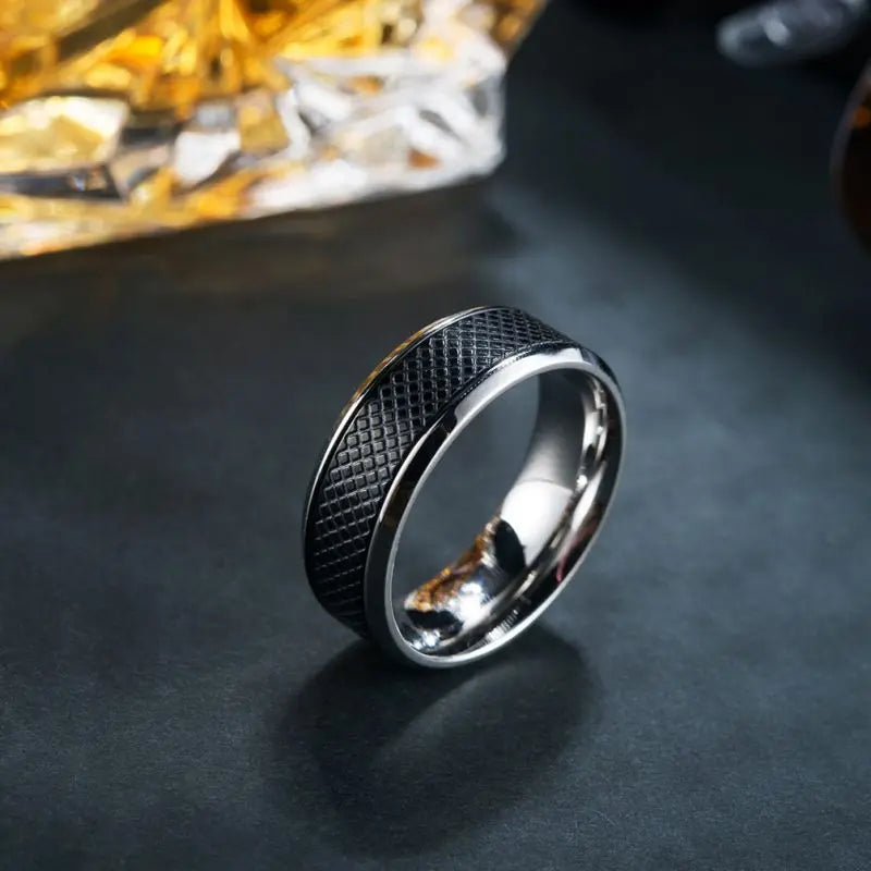 Black Stone Ring in Titanium Stainless Steel