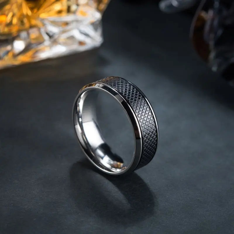 Black Stone Ring in Titanium Stainless Steel