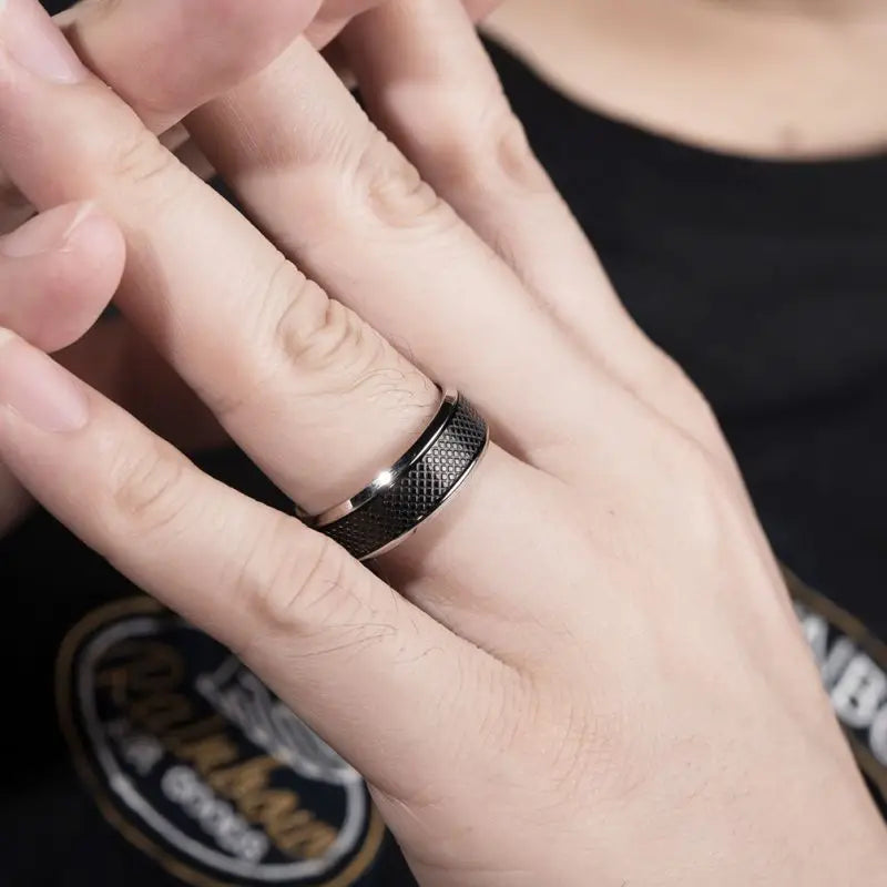 Black Stone Ring in Titanium Stainless Steel