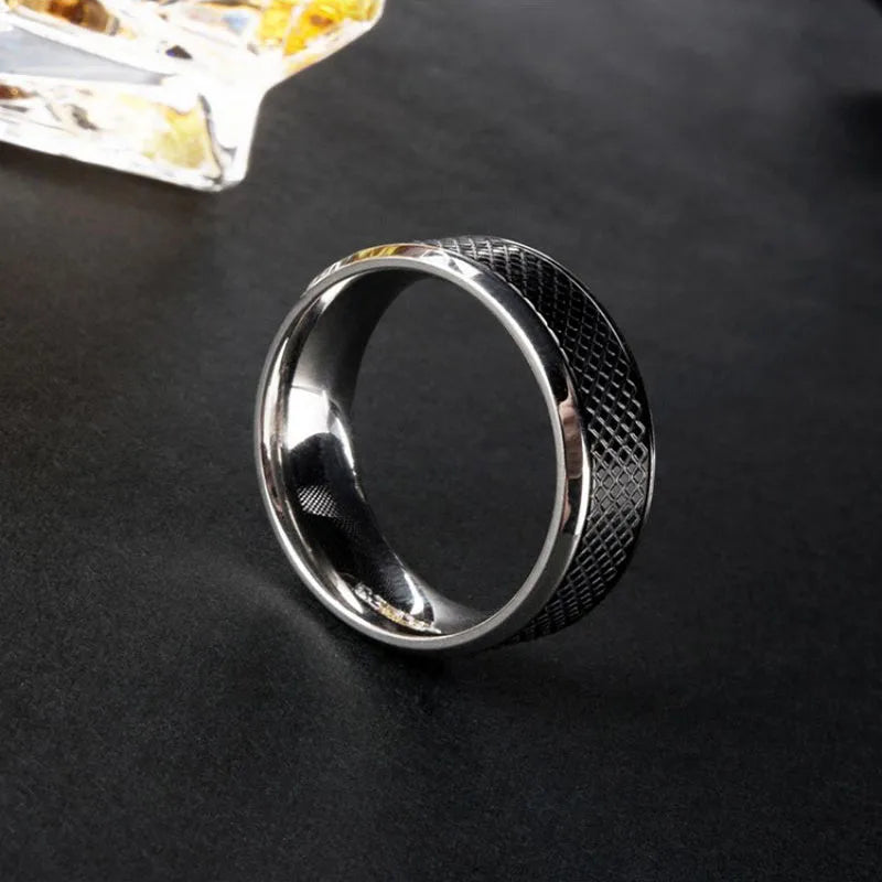 Black Stone Ring in Titanium Stainless Steel