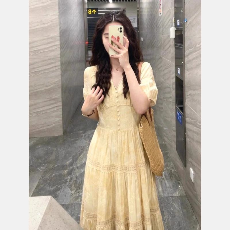 Elodie French Button Midi Dress