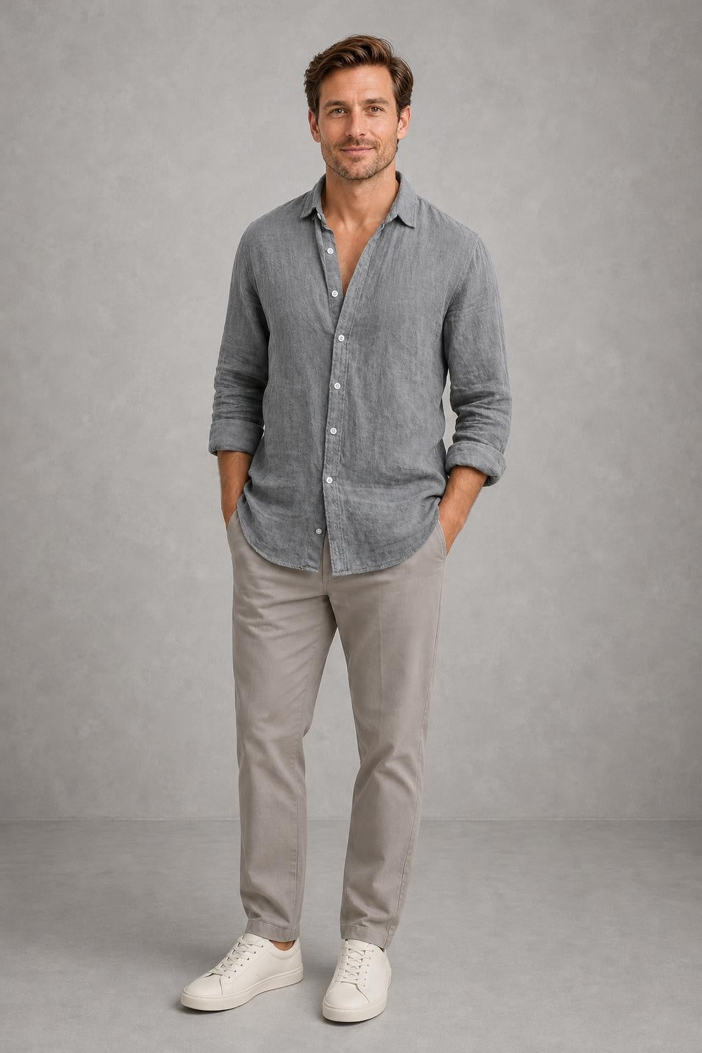 Hugo | Curved-Hem Linen-Blend Shirt — lifestyle — Charles [b7a14580-ebcc-41c1-8e79-5cc1b04a5adf]