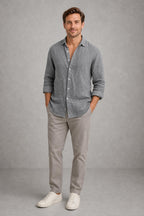 Hugo | Curved-Hem Linen-Blend Shirt — lifestyle — Charles [b7a14580-ebcc-41c1-8e79-5cc1b04a5adf]