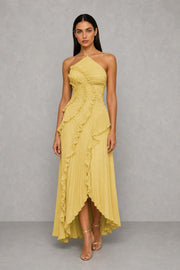 Lucy Pleated Halter Ruffle Maxi Dress — studio_front — Helena [36aa2390-85be-43b1-b40f-a91f26bc3557]