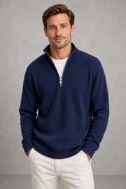 Jude | Ribbed Quarter-Zip Jumper — studio_front — Charles [fd3e013a-1612-4b98-9e27-add81a8d8e38]