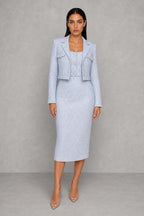 Lottie | Textured Midi Dress and Cropped Blazer — studio_front — Helena [90c182f1-e9e7-4ba3-aad7-3cbff09dc95d]