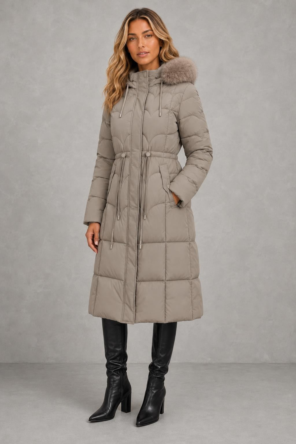 Grace | Fur-Trim Quilted Longline Coat — studio_three_quarter — Sofia [5ad256d8-b7e5-413c-bff7-e77d972a7433]