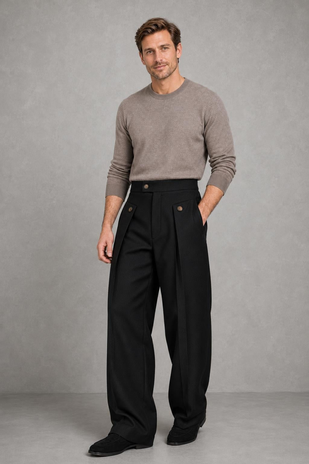 Frankie | Button-Detail Wide-Leg Trousers — lifestyle — Charles [1f6905b7-ee42-4cee-8b57-c5c24ada6dc6]