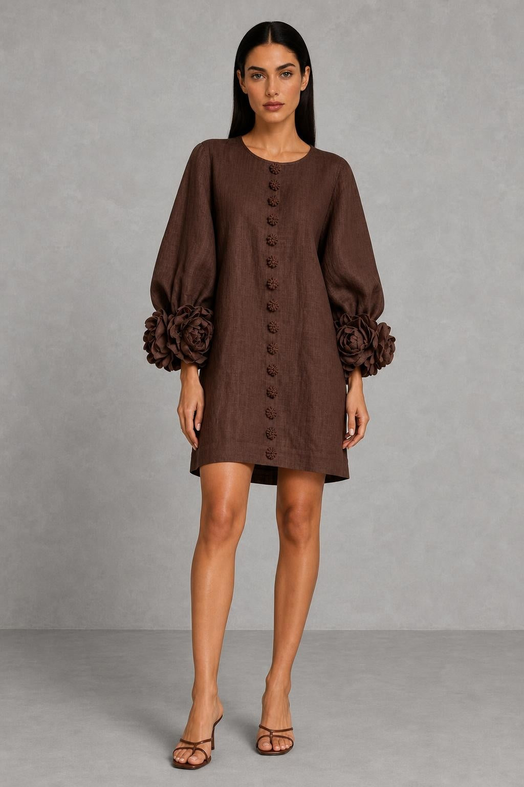Additional view of Henrietta | Rosette-Cuff Button-Front Mini Dress