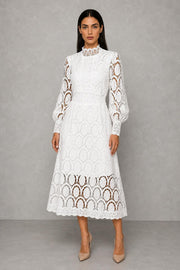 Ivey Openwork Lace Midi Dress — studio_front — Helena [427406ac-2662-48e6-b10e-17a322676ac0]