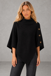 Darcie | Button-Shoulder Asymmetric Knit Poncho — studio_front — Sofia [7dfec9fd-2971-4901-8866-f6f947364a35]